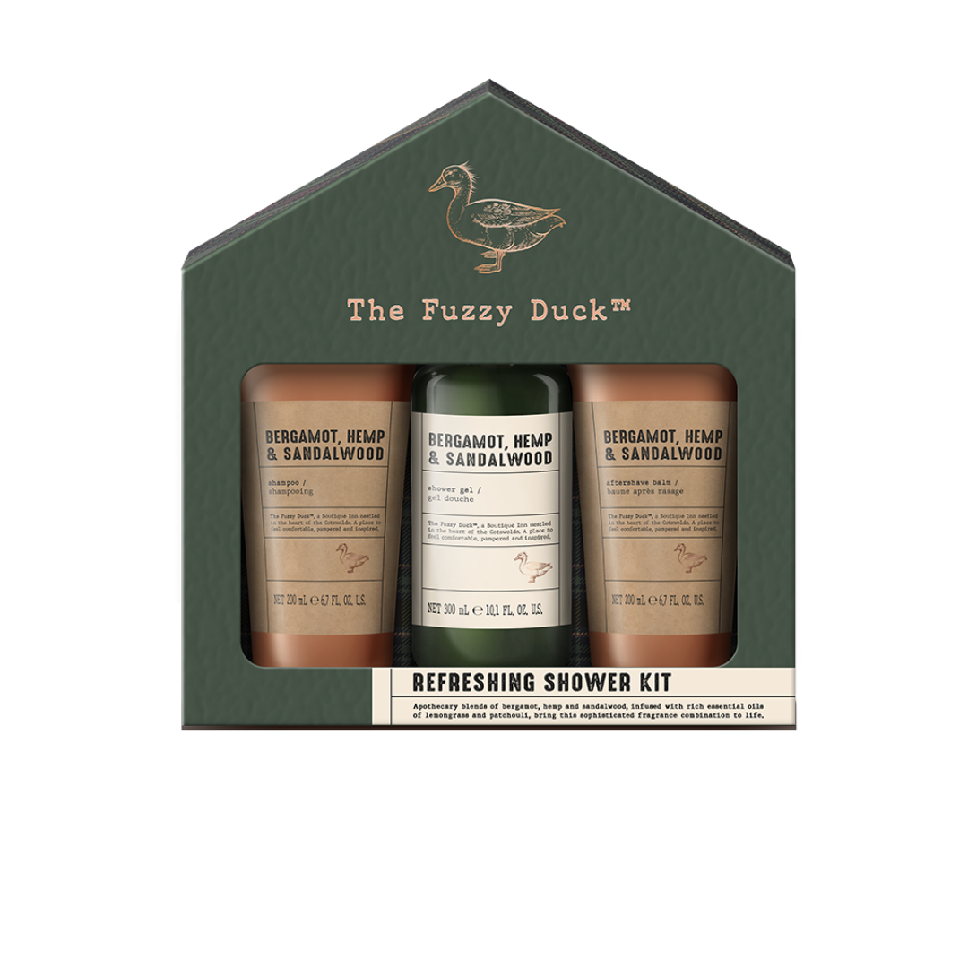 The Fuzzy Duck Bergamot, Hemp & Sandalwood Refreshing Shower Kit Gift Set