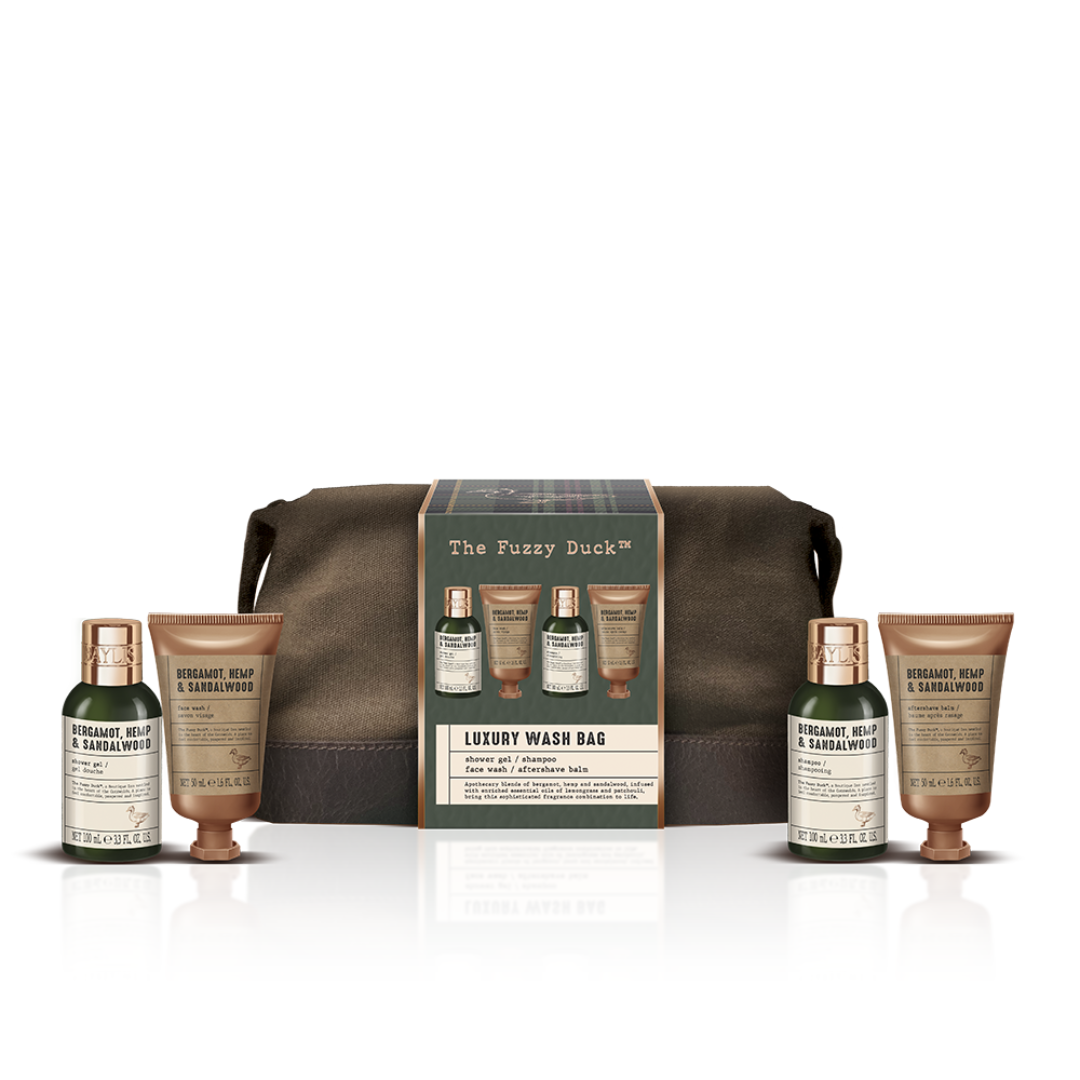 The Fuzzy Duck Bergamot, Hemp & Sandalwood Luxury Wash Bag Gift Set