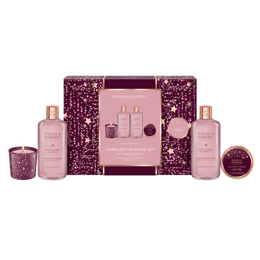 Wild Cherry & Vanilla Gift Wrapped Candlelit Bathing Gift Set